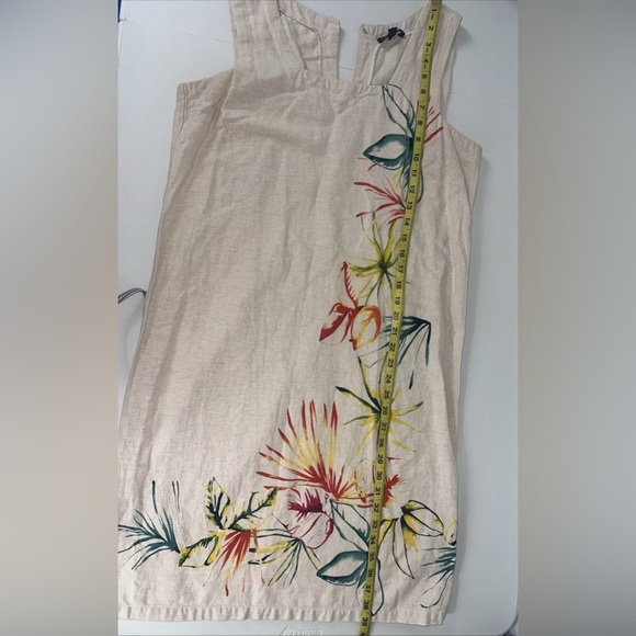 FOR CYNTHIA Women’s Sz M Striped Linen Blend Sleeveless Floral Beige Dress - Picture 9 of 10